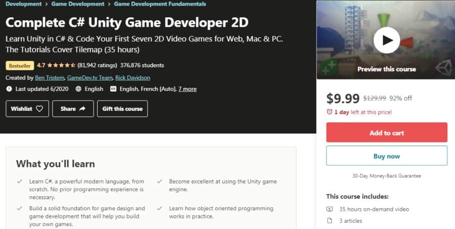 1. Complete C# Unity Game Developer 2D (Udemy)