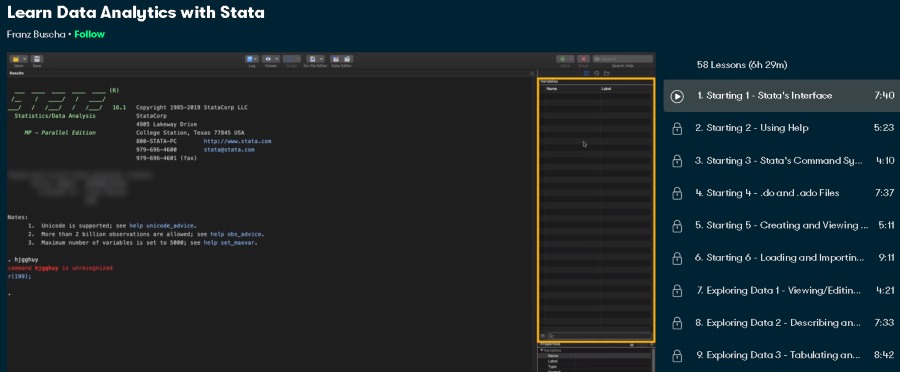 1. Learn Data Analytics with Stata (Skillshare)