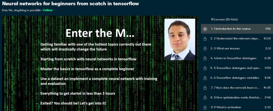 1. Neural networks for beginners from scratch in tensorflow (Skillshare)