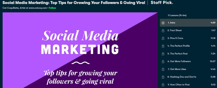 1. Social Media Marketing Top Tips for Growing Your Followers & Going Viral (Skillshare)