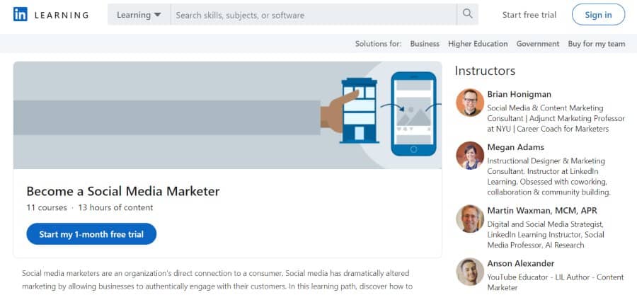 2. Become a Social Media Marketer (LinkedIn Learning)