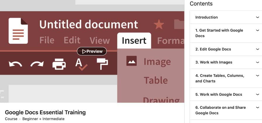 3. Google Docs Essential Training (LinkedIn Learning)