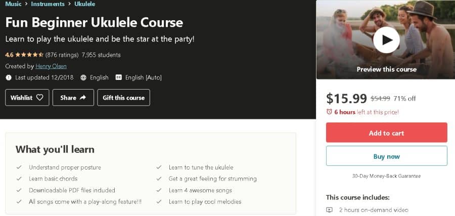 4. Fun Beginner Ukulele Course (Udemy)