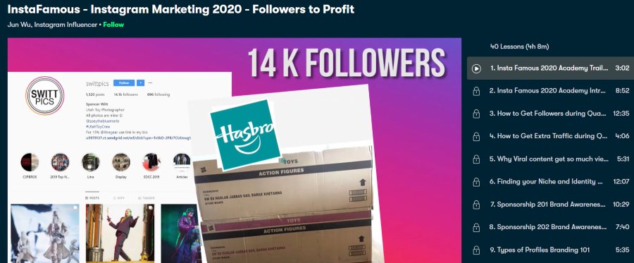 4. InstaFamous - Instagram Marketing 2020 - Followers to Profit (Skillshare)