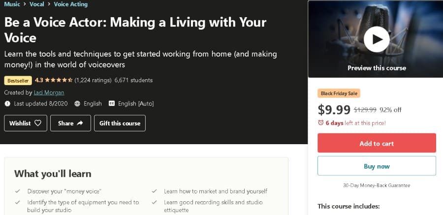 5. Be a Voice Actor Making a Living with Your Voice (Udemy)