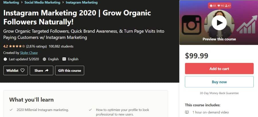 5. Instagram Marketing 2020 Grow Organic Followers Naturally! (Udemy)