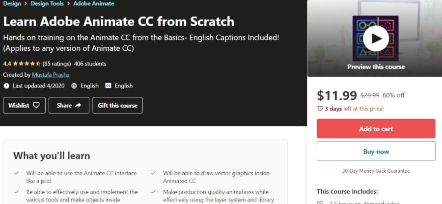 5. Learn Adobe Animate CC from Scratch (Udemy)