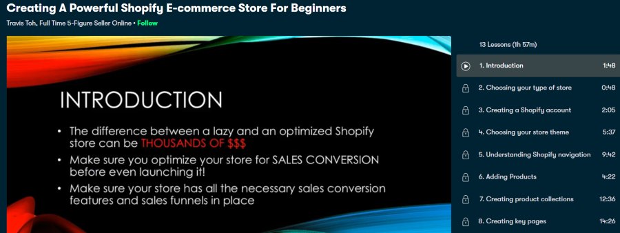 7. Creating A Powerful Shopify Ecommerce Store For Beginners (Skillshare)