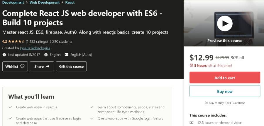 8. Complete React JS web developer with ES6 - Build 10 projects (Udemy)