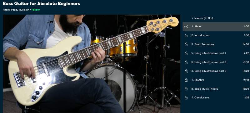 Bass Guitar for Absolute Beginners (Skillshare)