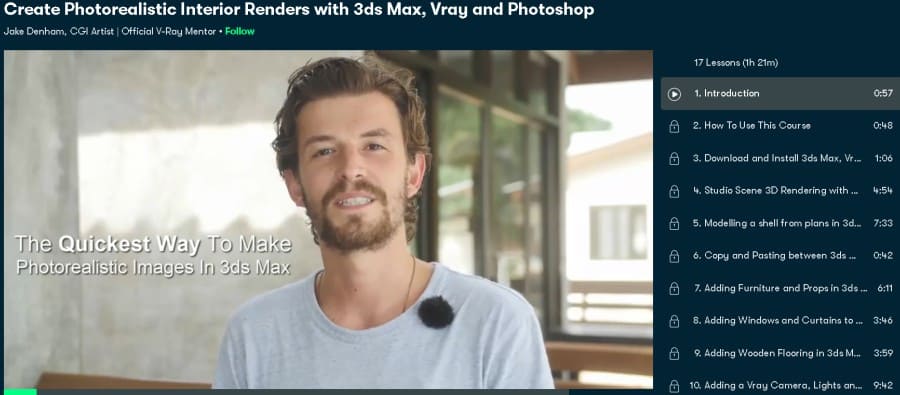Create Photorealistic Interior Renders with 3ds Max, Vray and Photoshop (Skillshare)