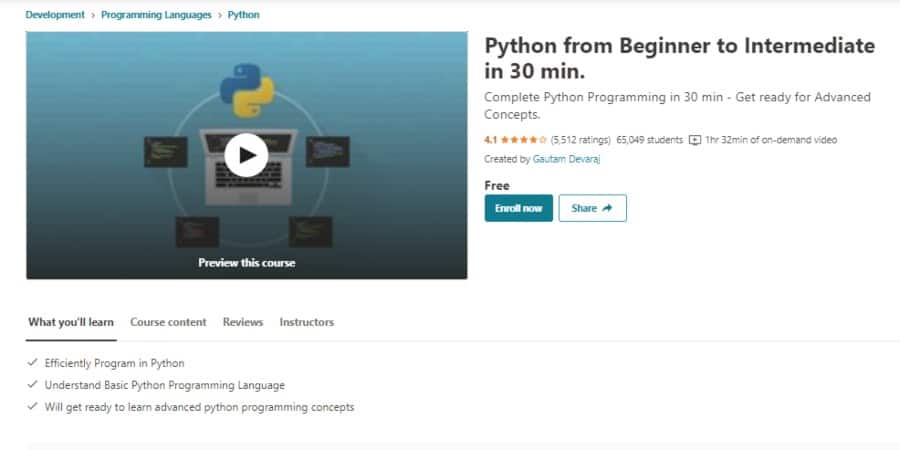 Python from Beginner to Intermediate in 30 min.