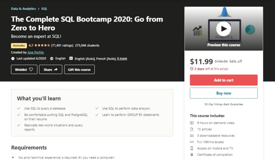 The Complete SQL Bootcamp 2020: Go from Zero to Hero