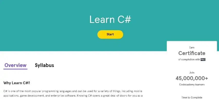 12. Learn C# (Codecademy)