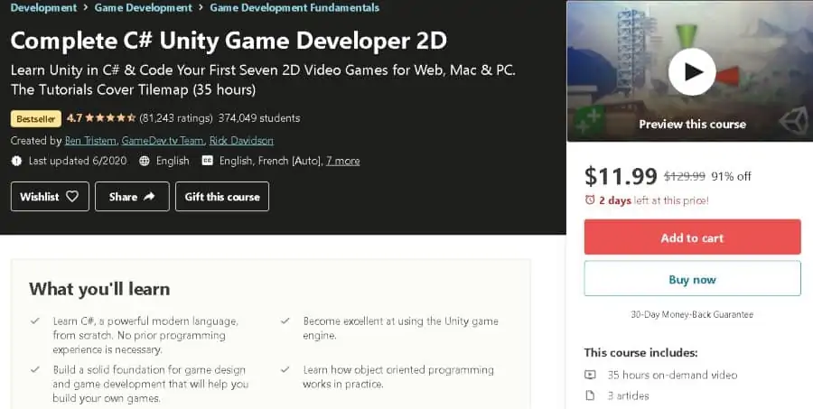 6. Complete C# Unity Game Developer 2D (Udemy)