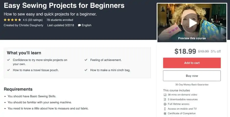 Course: Easy Sewing Projects for Beginners (Udemy)