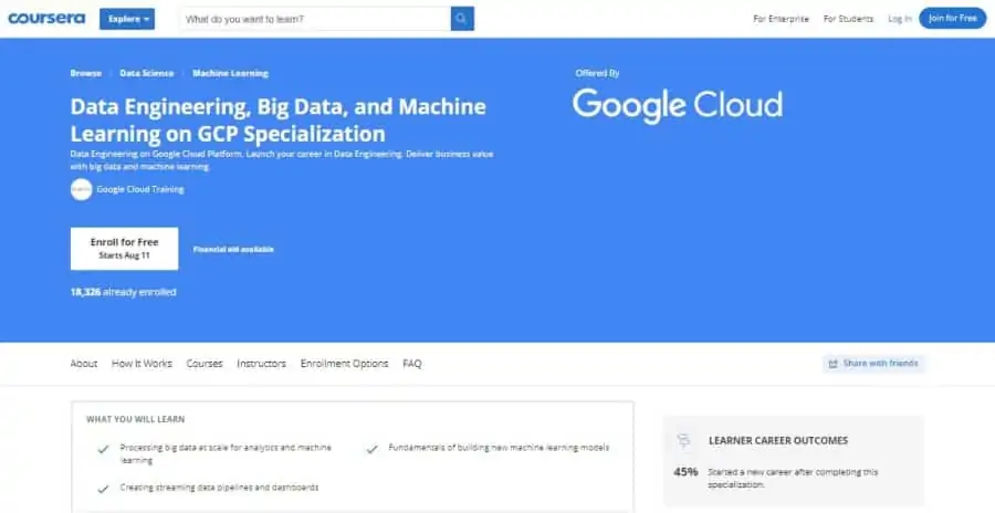 Data Engineering, Big Data, and Machine Learning on GCP Specialization