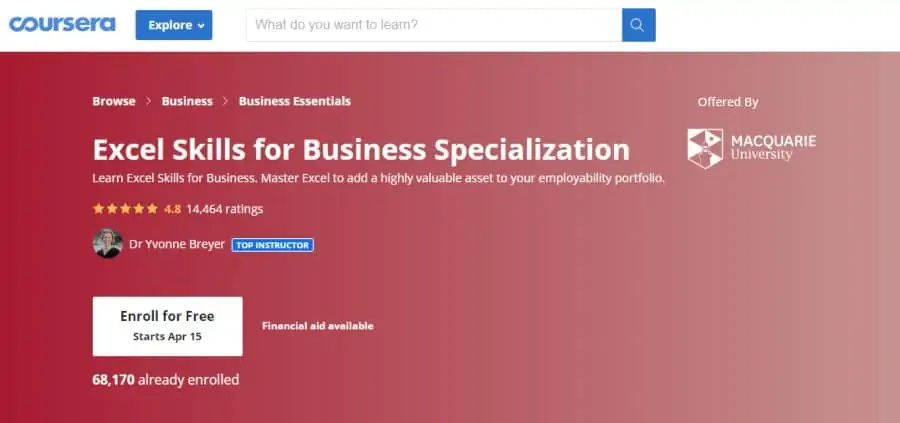 Excel Skills for Business Specialization