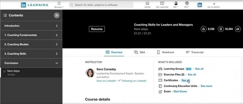 linkedin learning course certificates