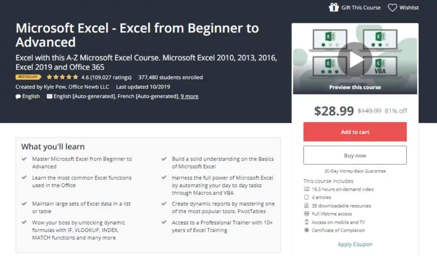 Microsoft Excel - Excel from Beginner to Advanced