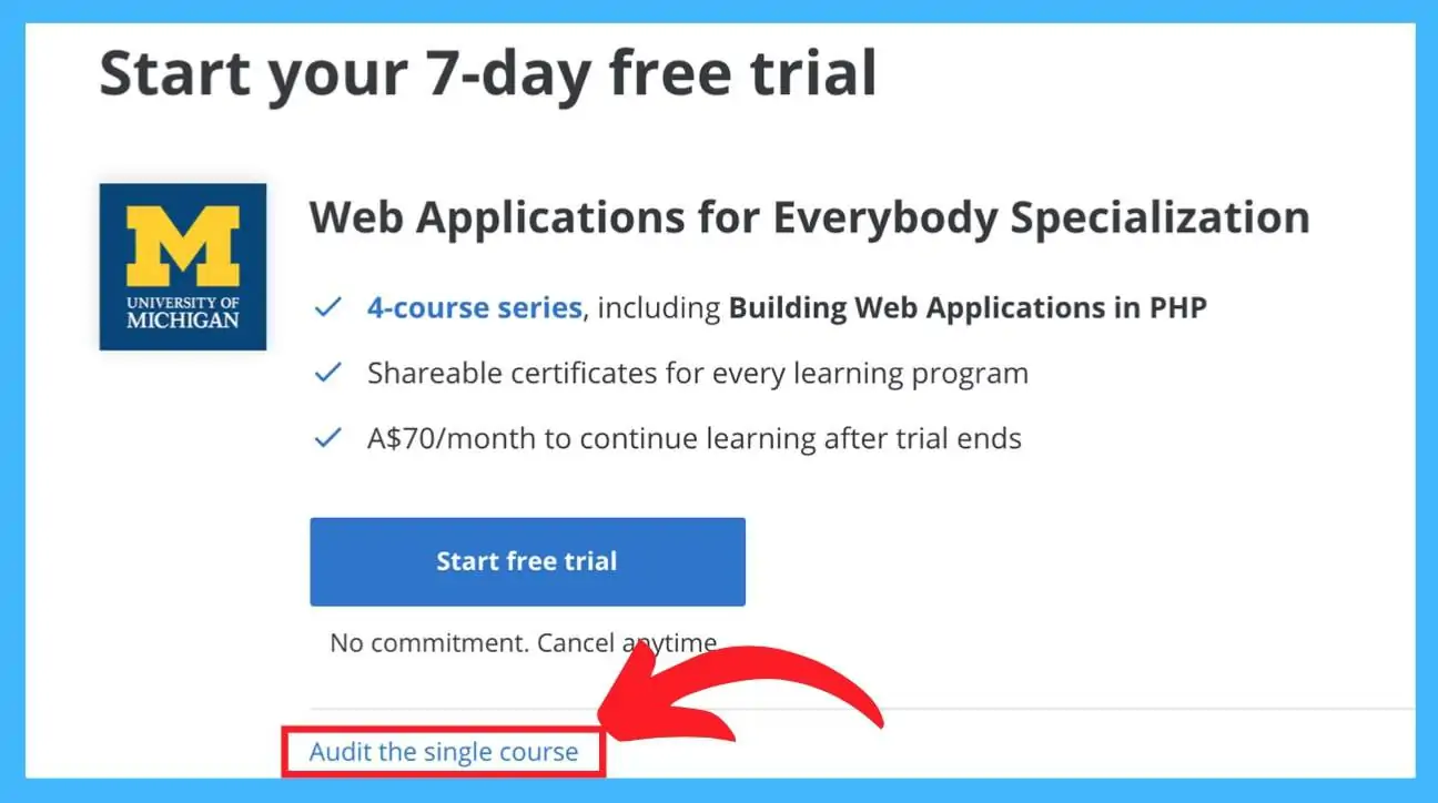 Click Audit The Single Course