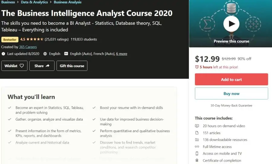 The Business Intelligence Analyst Course 2020 (Udemy)